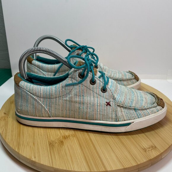 Twisted X Women 7 Blue White Hooey Loper Shoes Moc Toe Casual Lace Up Western - Picture 4 of 9